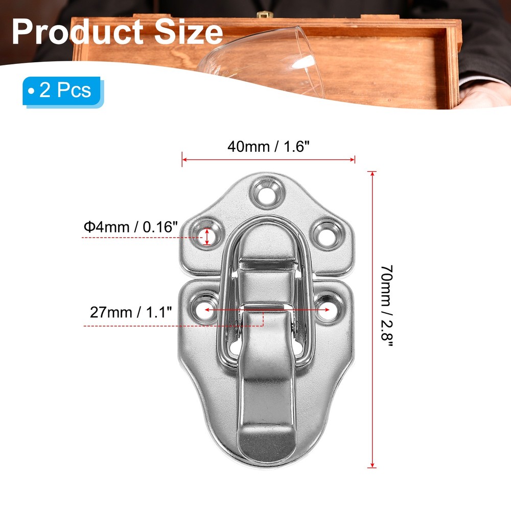 2 Pack Retro Style Duckbilled Toggle Hasp Latch with Mounting Screw, Silver