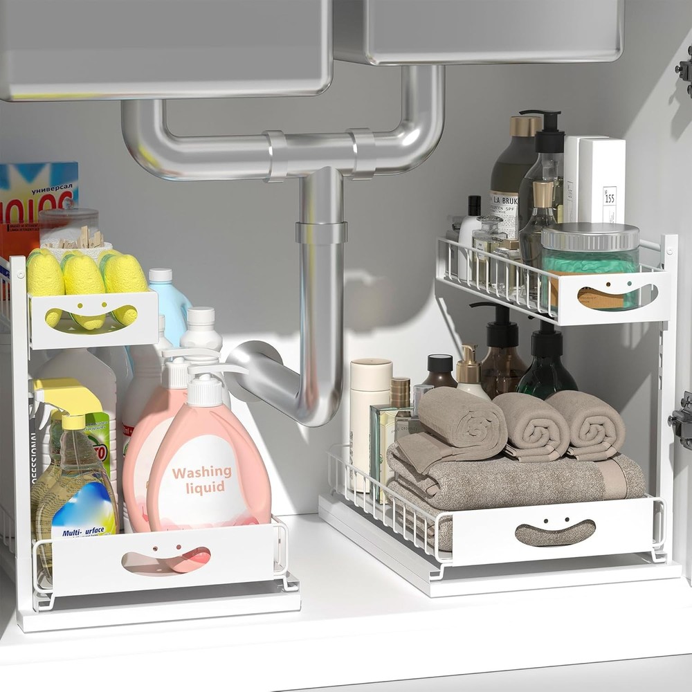 Under Sink Organizer W/ Pull-Out Drawers,Kitchen Sink Organizer,2 Tier Bathroom