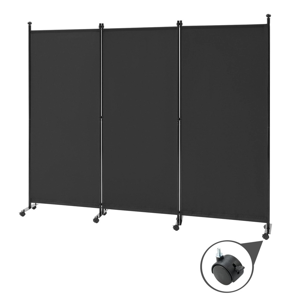 3 Panel Rolling Room Divider, Folding Partition Privacy Screens, Freestanding...