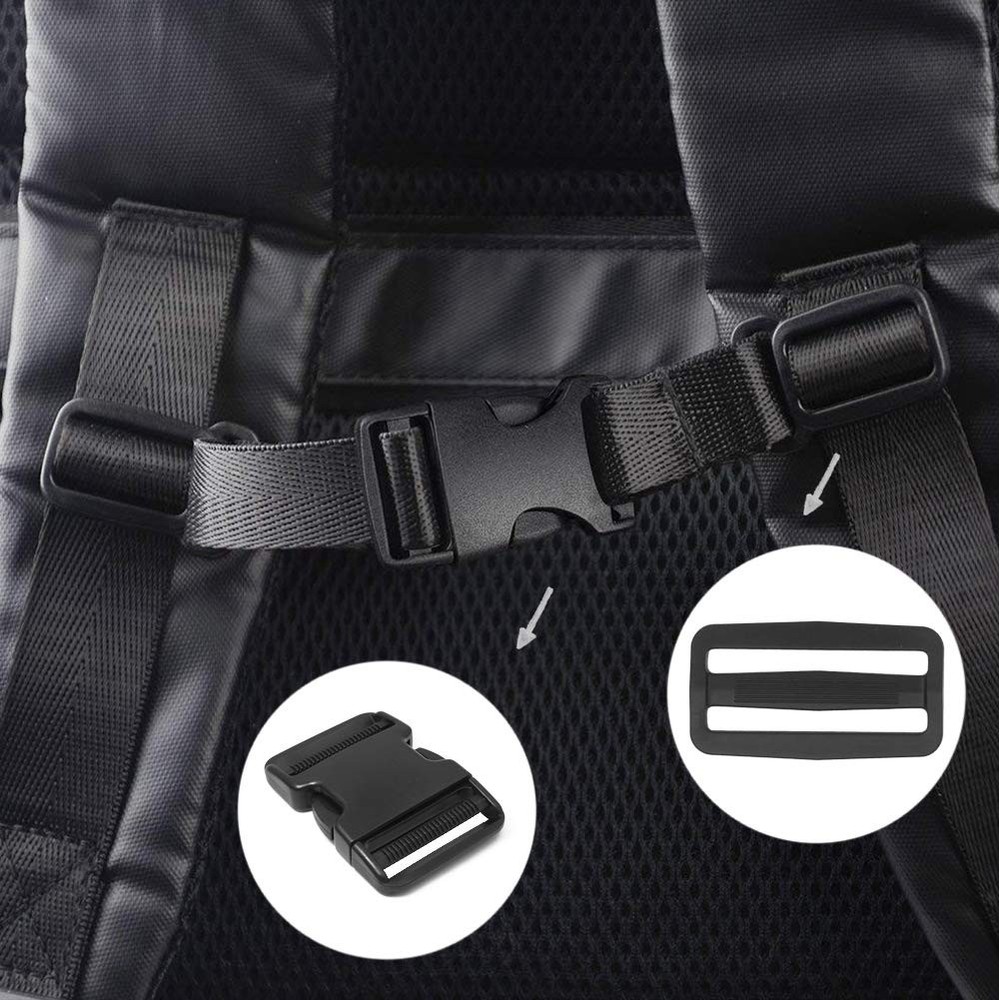 6 Pack 2 Inch Flat Dual Adjustable Plastic Side Release 2inch, Black