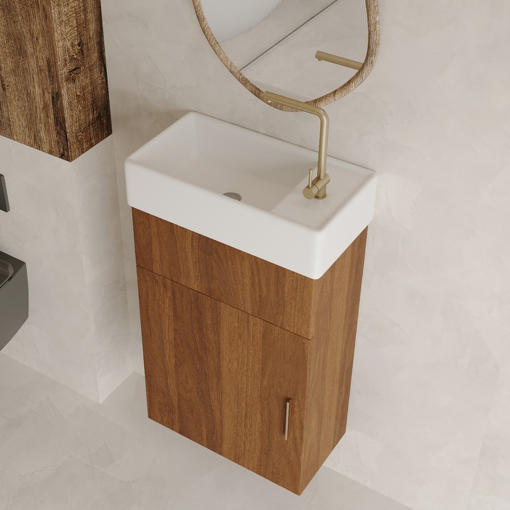 16.5'' Floating Bathroom Vanity w/Ceramic Basin Modern Bathroom Storage Cabinet