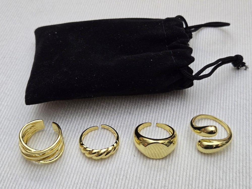 Chunky Gold Ring Set 4Pc Svovin Adjustable Boho Statement Rings
