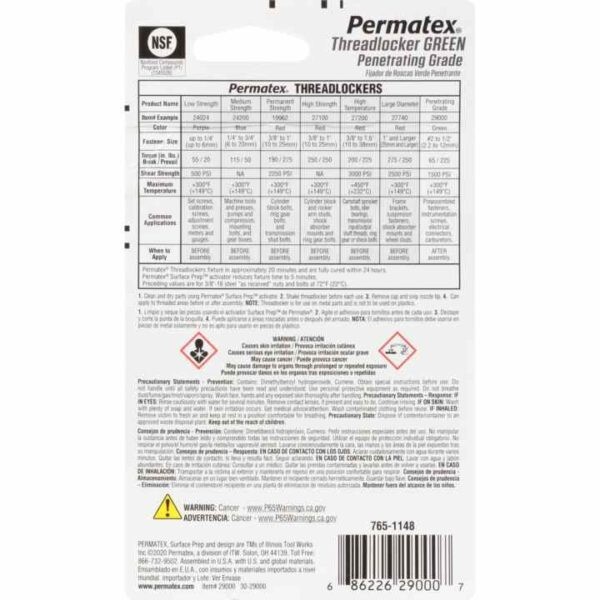 Permatex® 29000 - 6ml Penetrating Grade Threadlocker Green