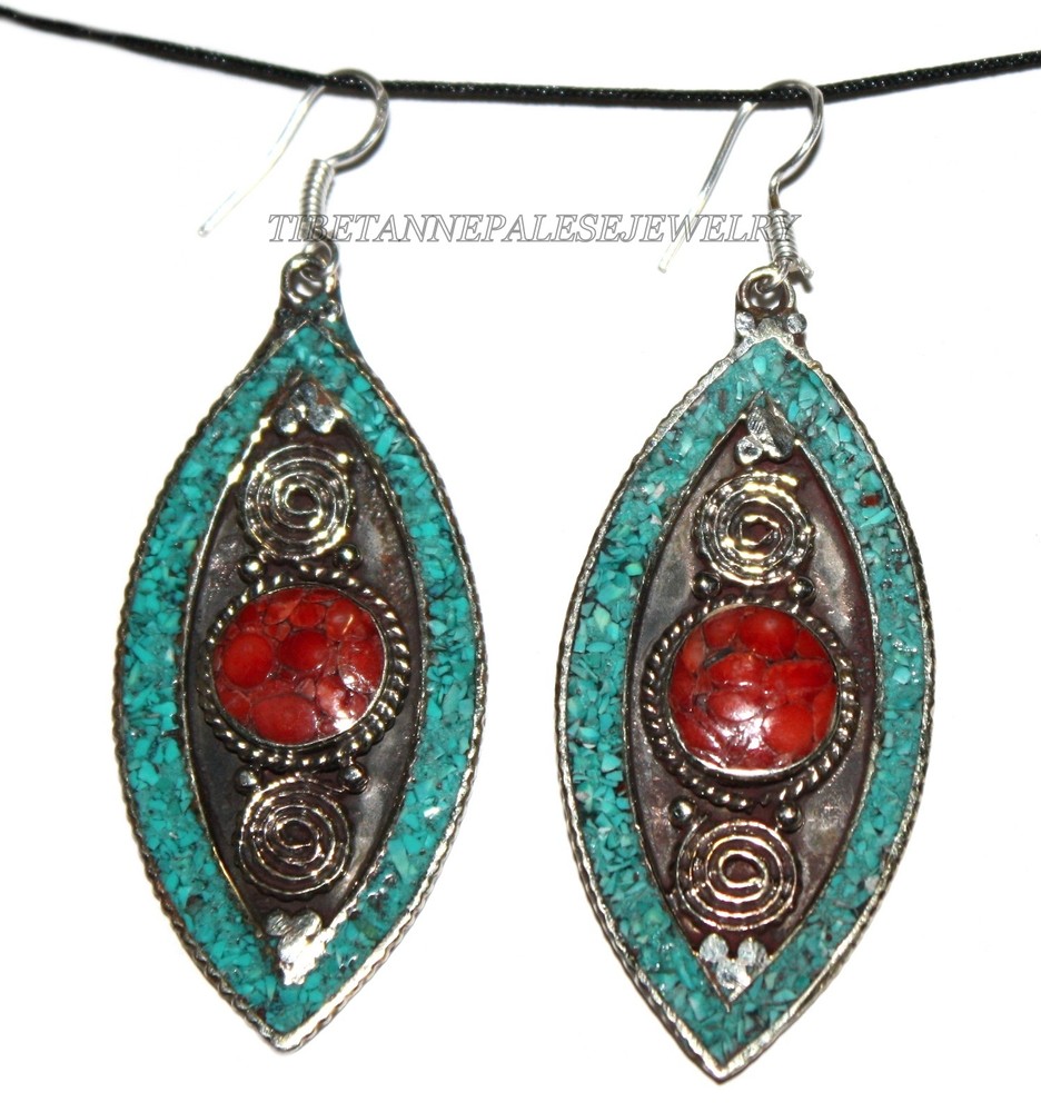 Turquoise Earring Coral earring Tribal Earring Boho Earring Silver Earring Gypsy