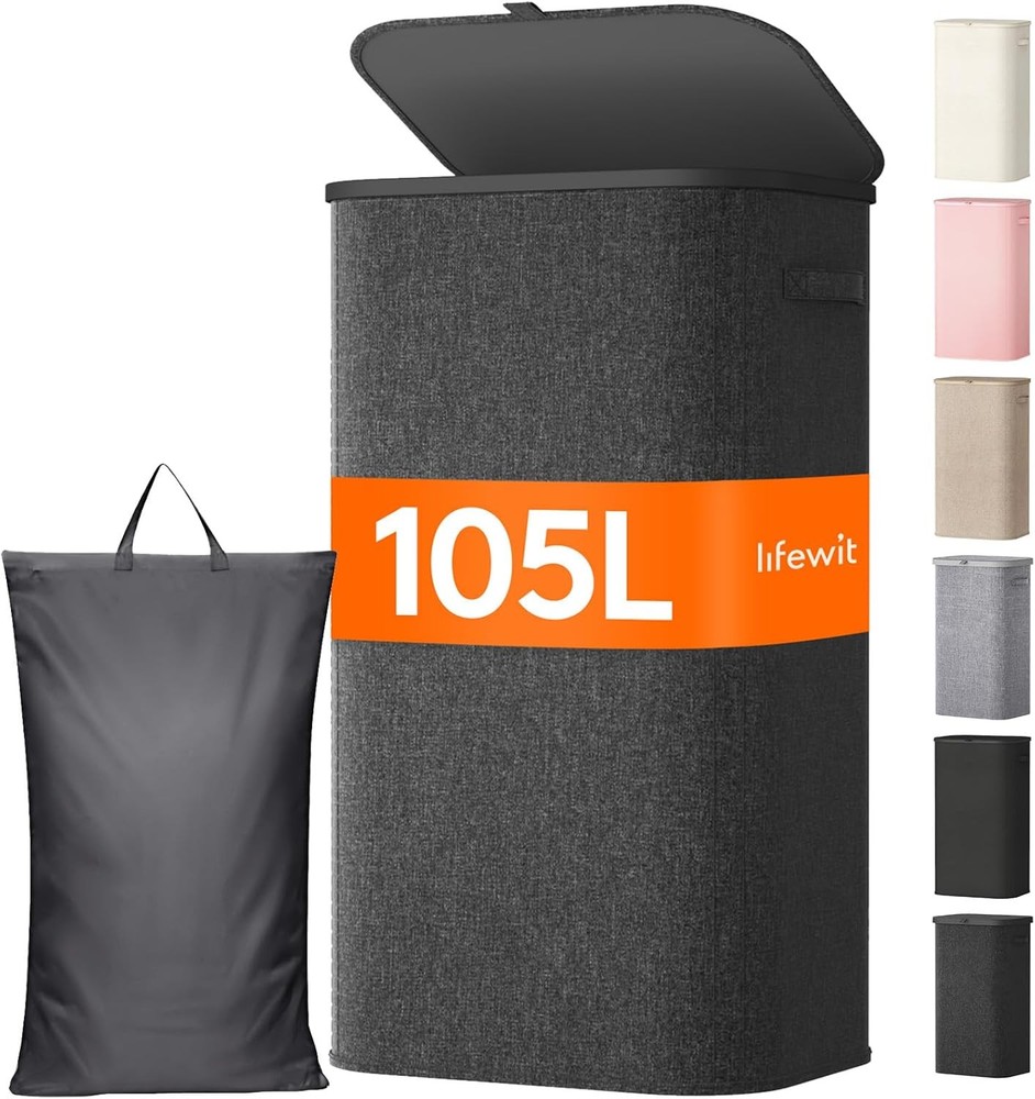 Lar Laundry Basket with Lid, Laundry Hper with Plastic Handles
