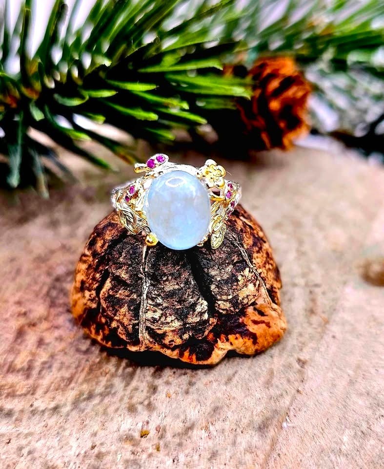 Nature Blue Morganite Stone Adjustable Ring