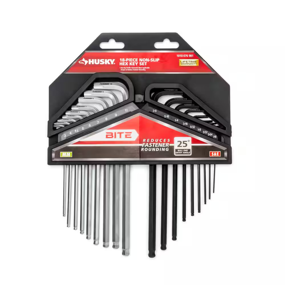 BITE Sae/Metric Non-Slip Hex Key Set (18-Piece)