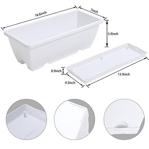 Window Box Planter, 7 Pack Plastic Vegetable Flower Planters Boxes 17 White
