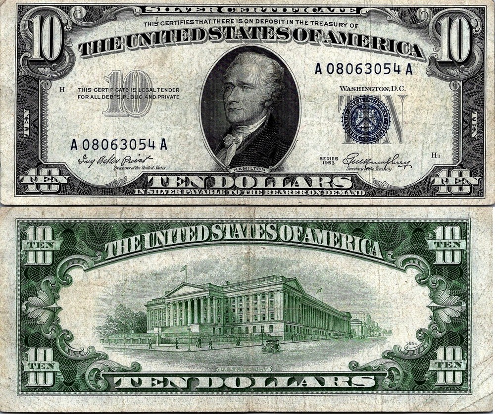 1953 $10 Silver Certificate Fr. 1706 Vf-CVF