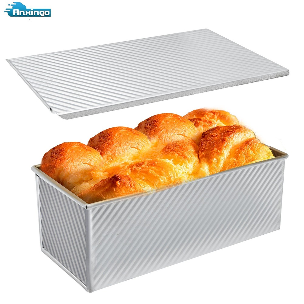 2 Pack 2LB Pullman Loaf Pan Aluminized Steel Non-Stick Bread Baking Pan w/ Lid