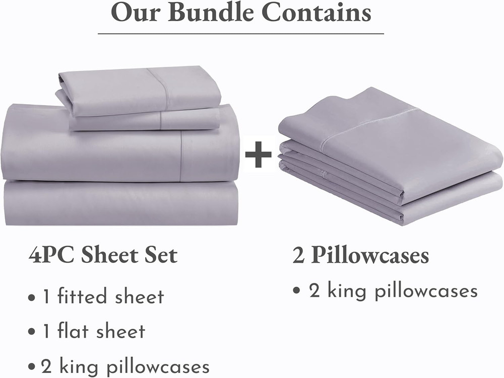 King Size Sheet Set, 400TC Cotton Sateen, Dusky Lavender
