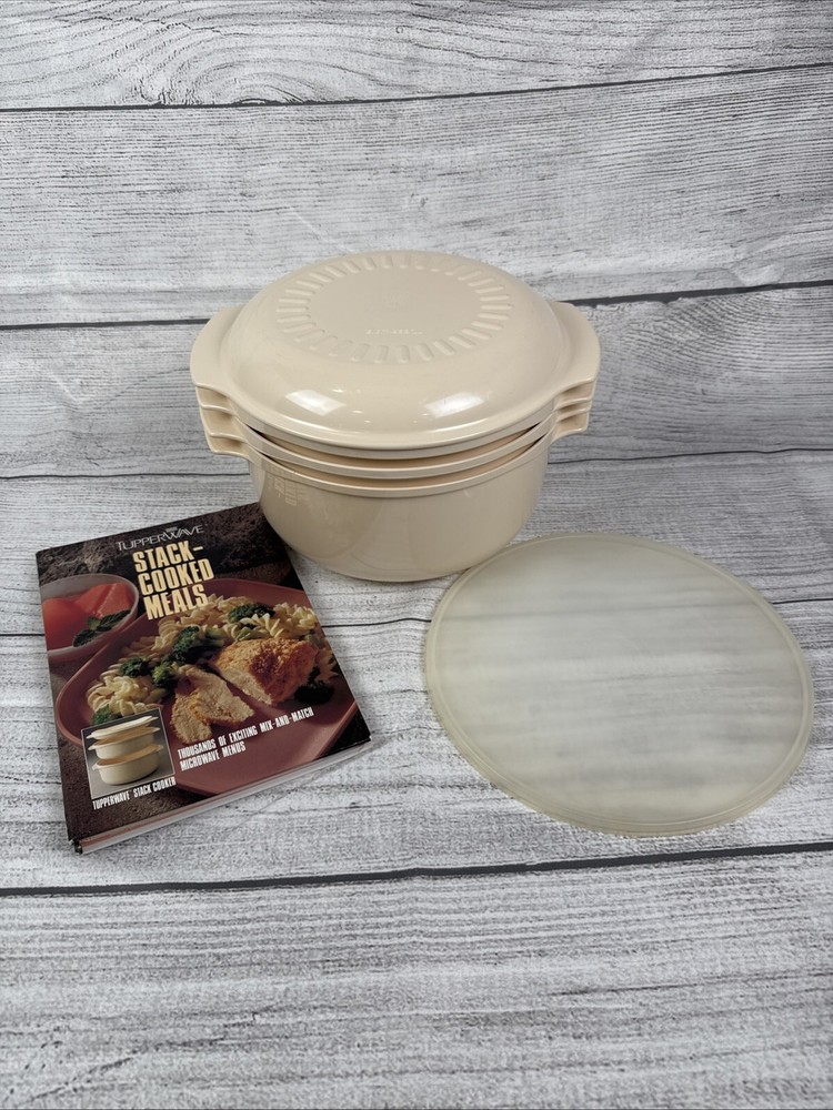 Tupperware Tupperwave Stack Cooker Microwave Cooking Steamer 5 Piece + Cookbook