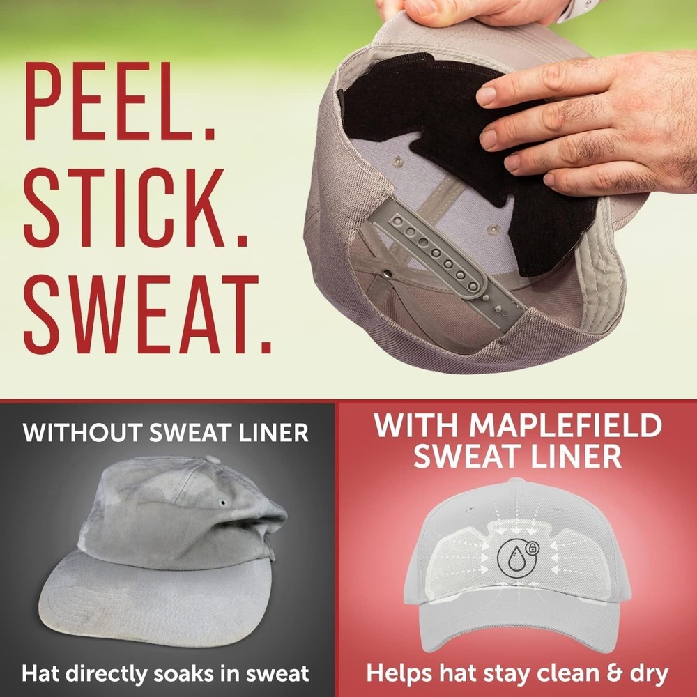 Maplefield 3-Layer Disposable Hat & Helmet Sweat Liners - 20 Pack, Black