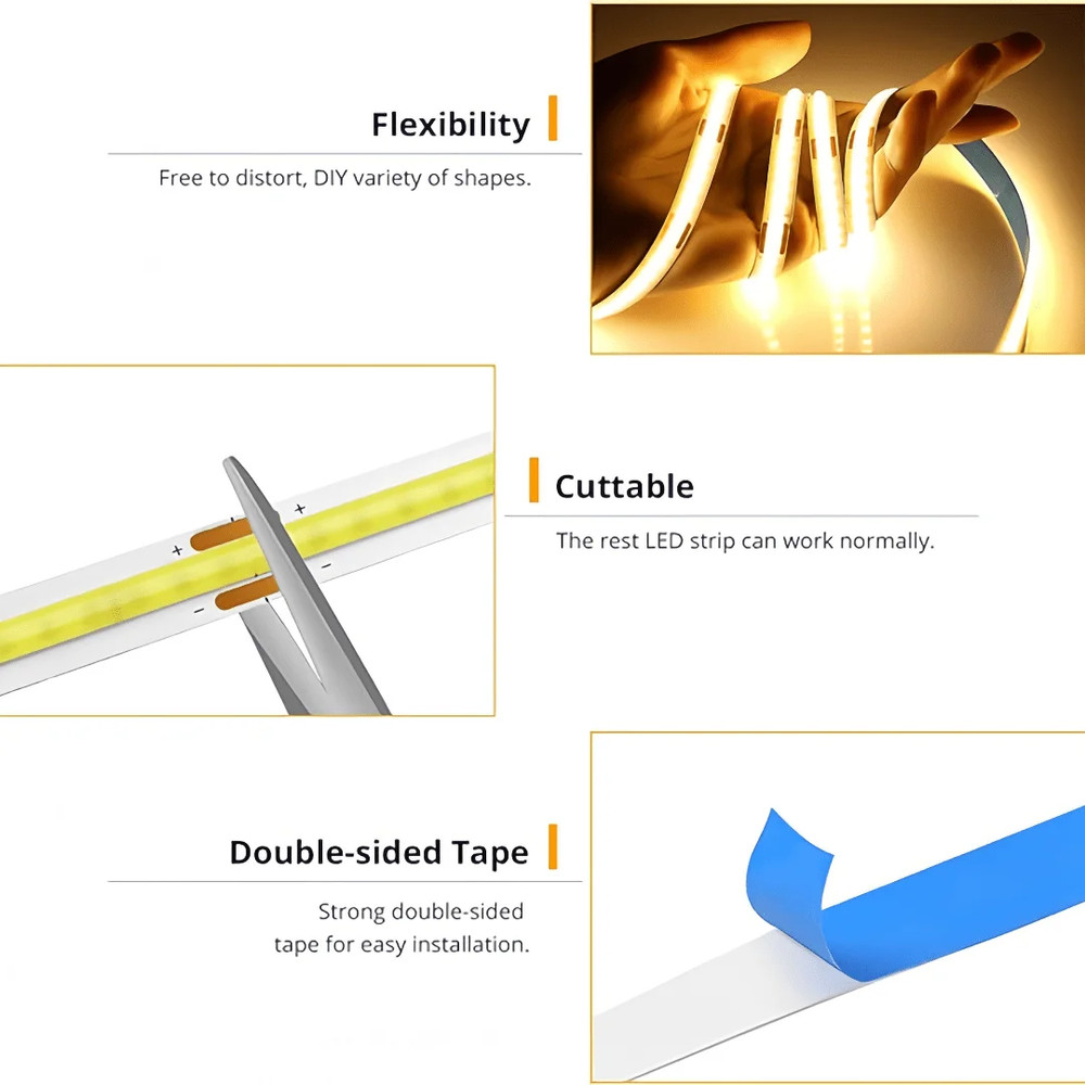 LED COB Light Strip Touch Dimmer Flexible Diode Tape 5V USB Linear Indoor Lighti