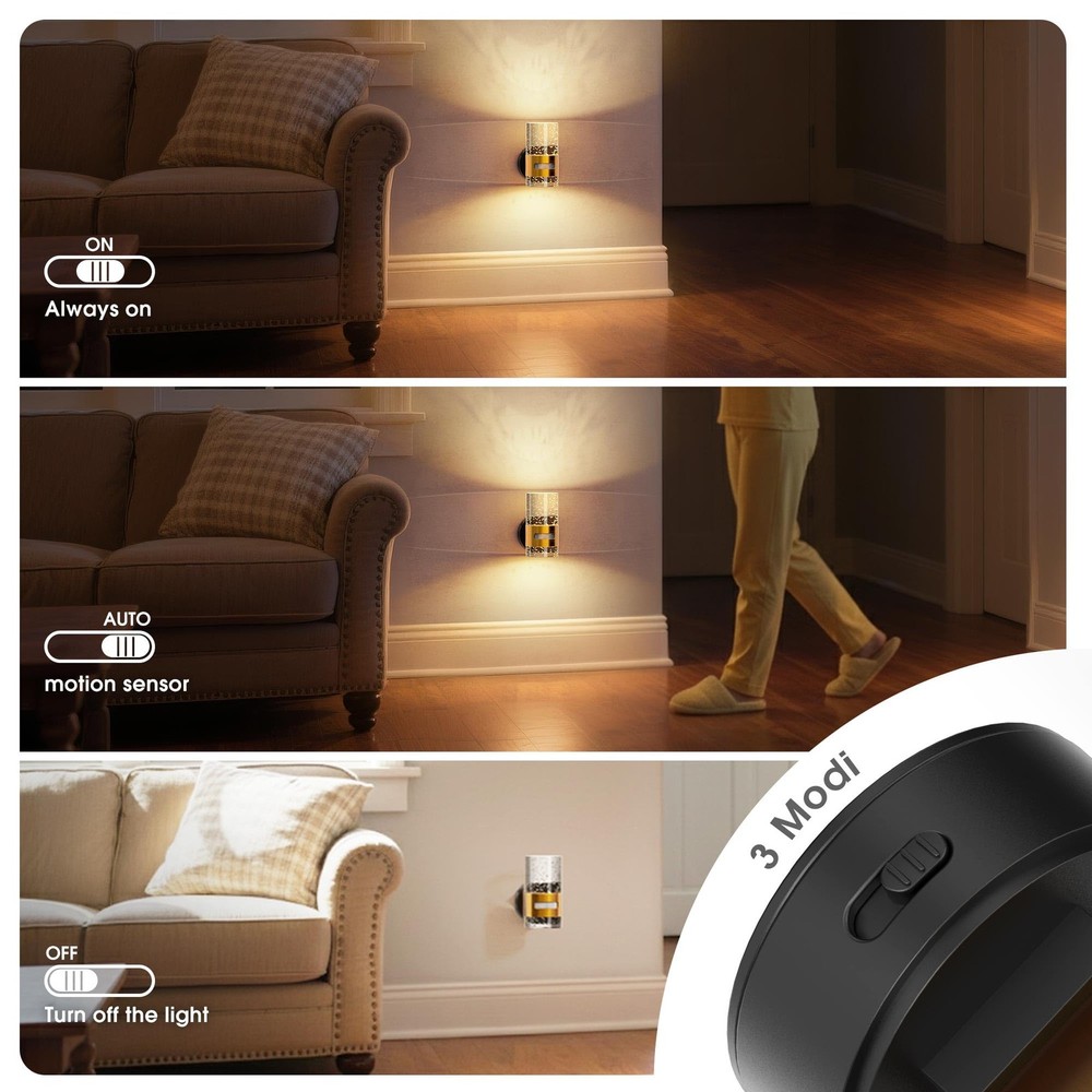 JandCase Motion Sensor Night Light Wireless Rechargeable Wall Mount 2 Pack Dimma