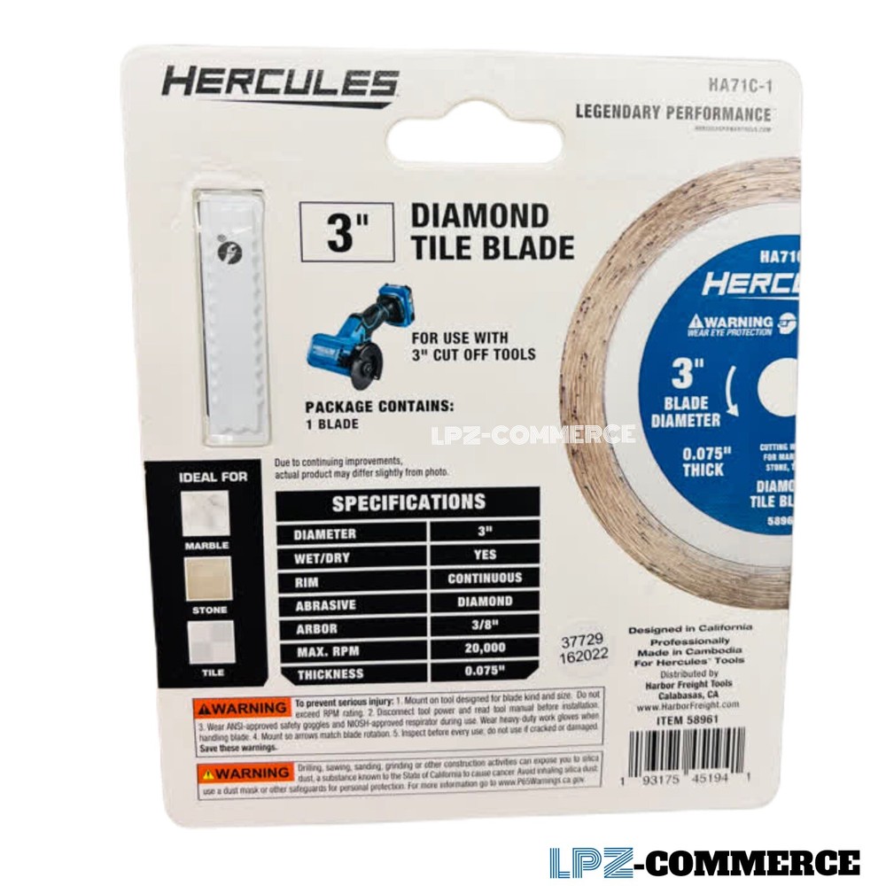 HERCULES 3 in. Professional Continuous Rim Diamond Tile Blade / NEW!!