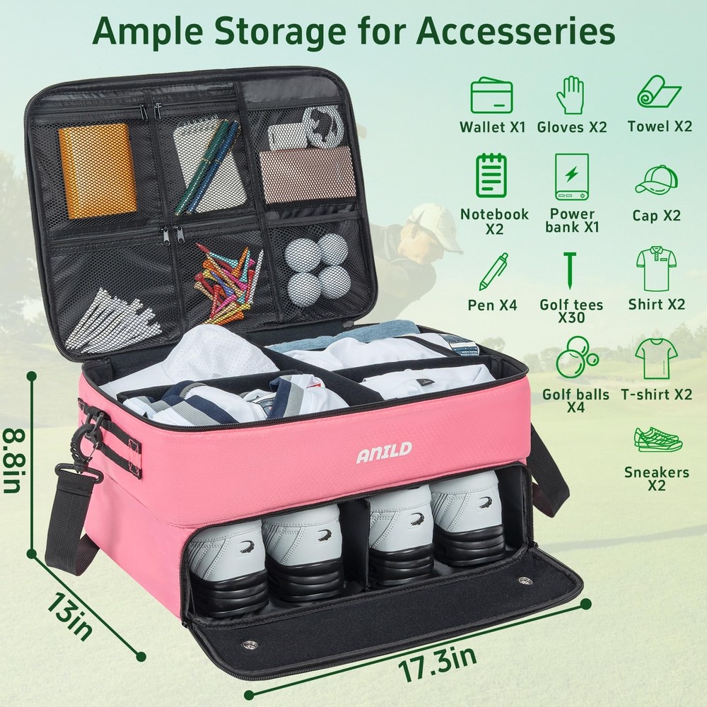 ANILD Golf Trunk Organizer, 2 Layer Golf Storage Case with Separate Ventilated C