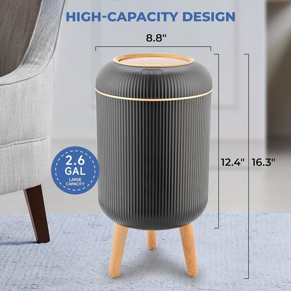 Smart Sensor Wastebasket Hand Free Touchless 2.6 Gallon Black