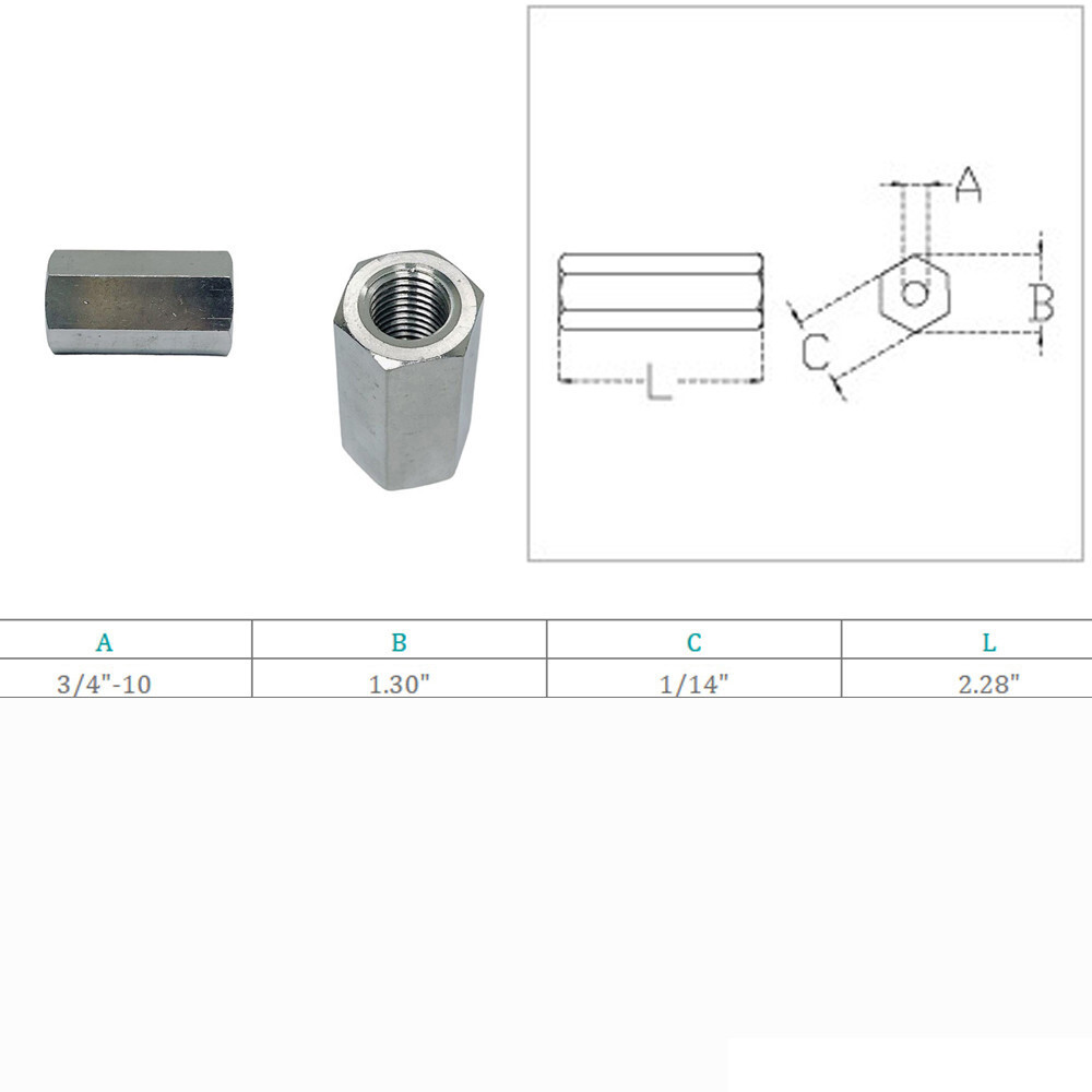 Marine Grade 3/4" Coupling Nut Connecting Nut Fully Thread Stainless Steel T316