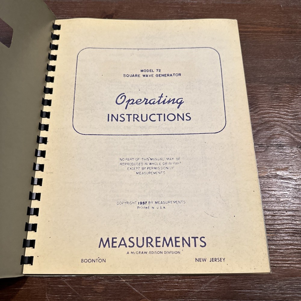 Measurements Model 72 Square Wave GeneratorOperating Instructions 1957