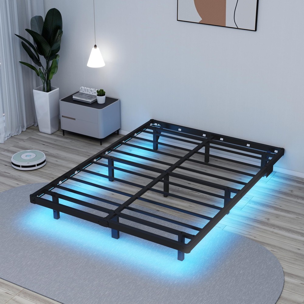 Floating Bed Frame Full LED Metal Platform Bed Frames 8 Inch Modern Bed with ...