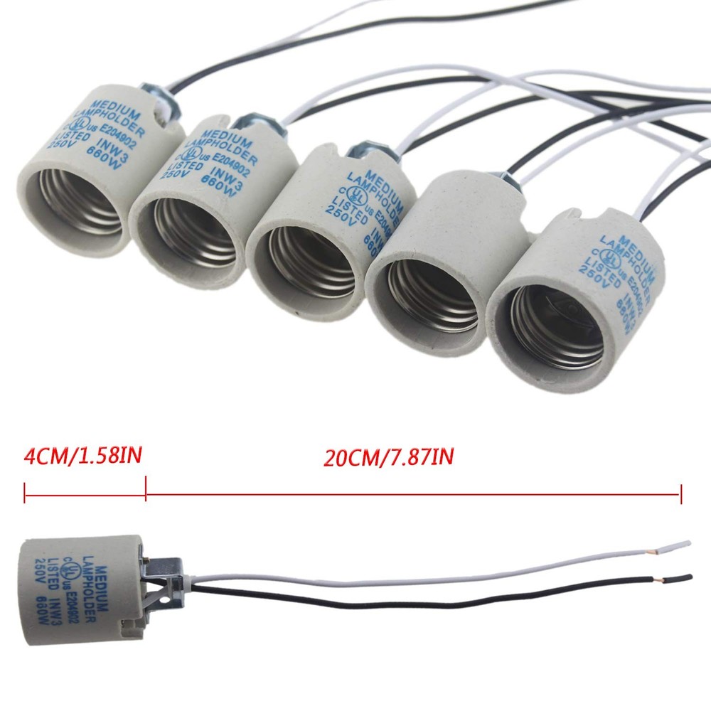 5pcs Ceramic Standard Medimun Screw Base Socket E26 E27 Bulb Holders With...