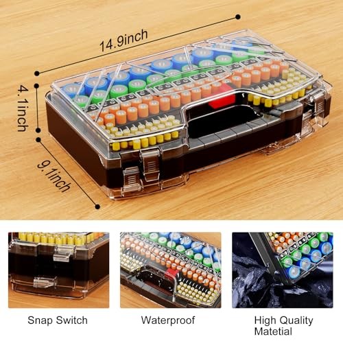 Battery Organizer Storage Holder Box Case with Tester - 285 Batteries BLACK