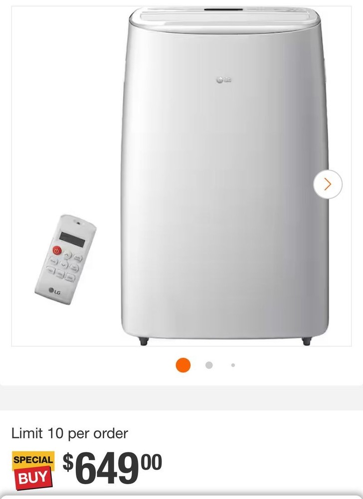 LG 10,000 BTU Portable Air Conditioner Dual Inverter Wi-Fi Remote