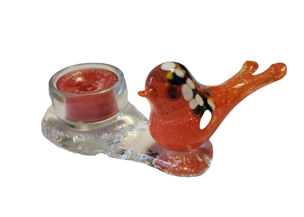 Blown Glass Murano Orange Bird Tealight Holder