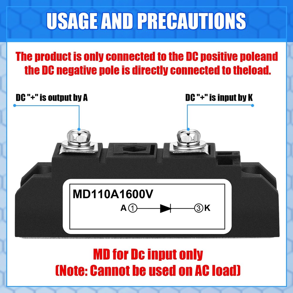 2 Pcs MD 110A (100A)-16 Solar Diode, Anti Reverse Way Diode Use Voltage Range...
