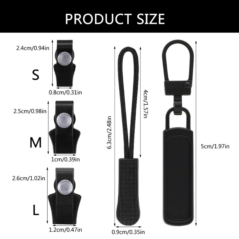 12 Pcs Zippers Replacement Set Removable Zippers Pullers 3 Size Zips Repair Set