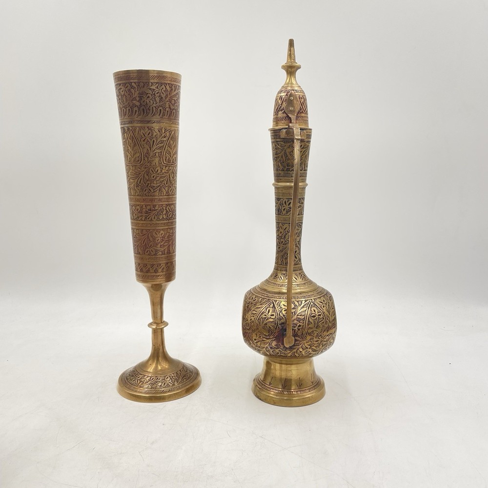 Etched Brass Ewer & Vase India