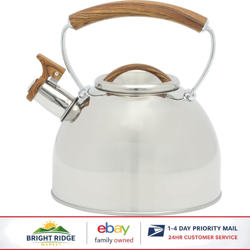 Traditional 2-Quart Whistling Teakettle with Aluminum Base for Heat Distribution