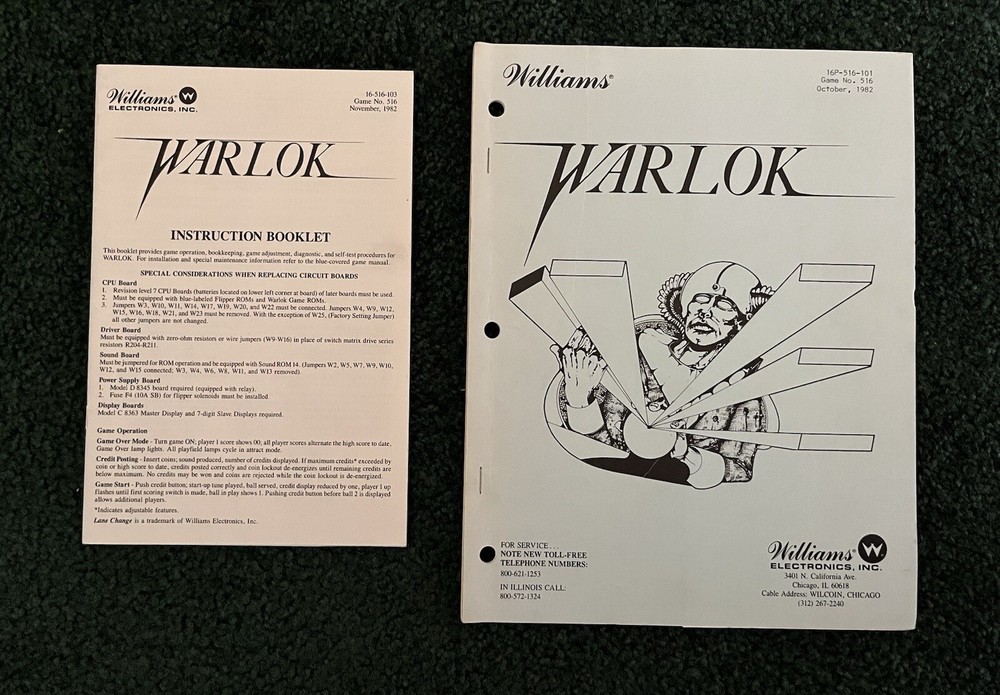 Williams Warlok Manual With Instruction Booklet