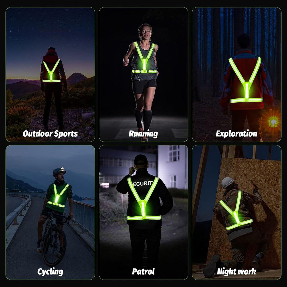 LED Reflective Running Vest - light up vest with 3 Light Mode,...