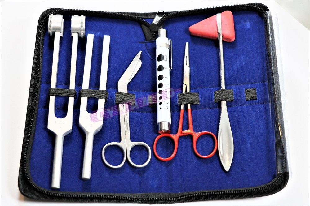 REFLEX HAMMER DIAGNOSTIC SET REUSABLE PENLIGHT TUNING FORKS SCISSORS 6PCS GERMAN