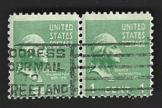 Scott# 804 1c Washington H. Pair with a slogan cancel - (B-5)
