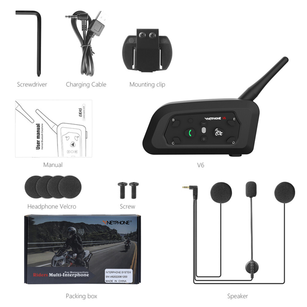 Motorcycle Helmet Intercom Bluetooth Wireless Headset Interphone V6 Waterproof