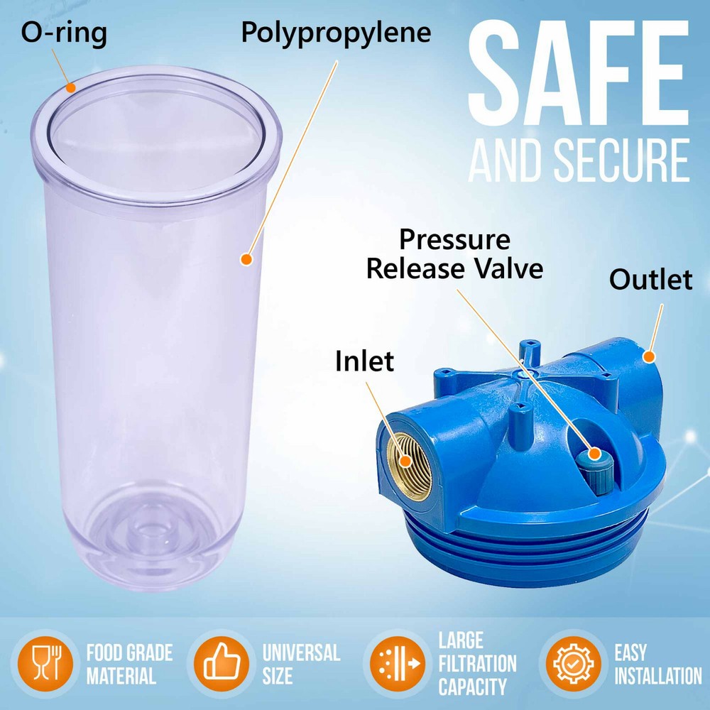 10" Clear Standard Whole House Water Filter System with 1 Micron Sediment Filter