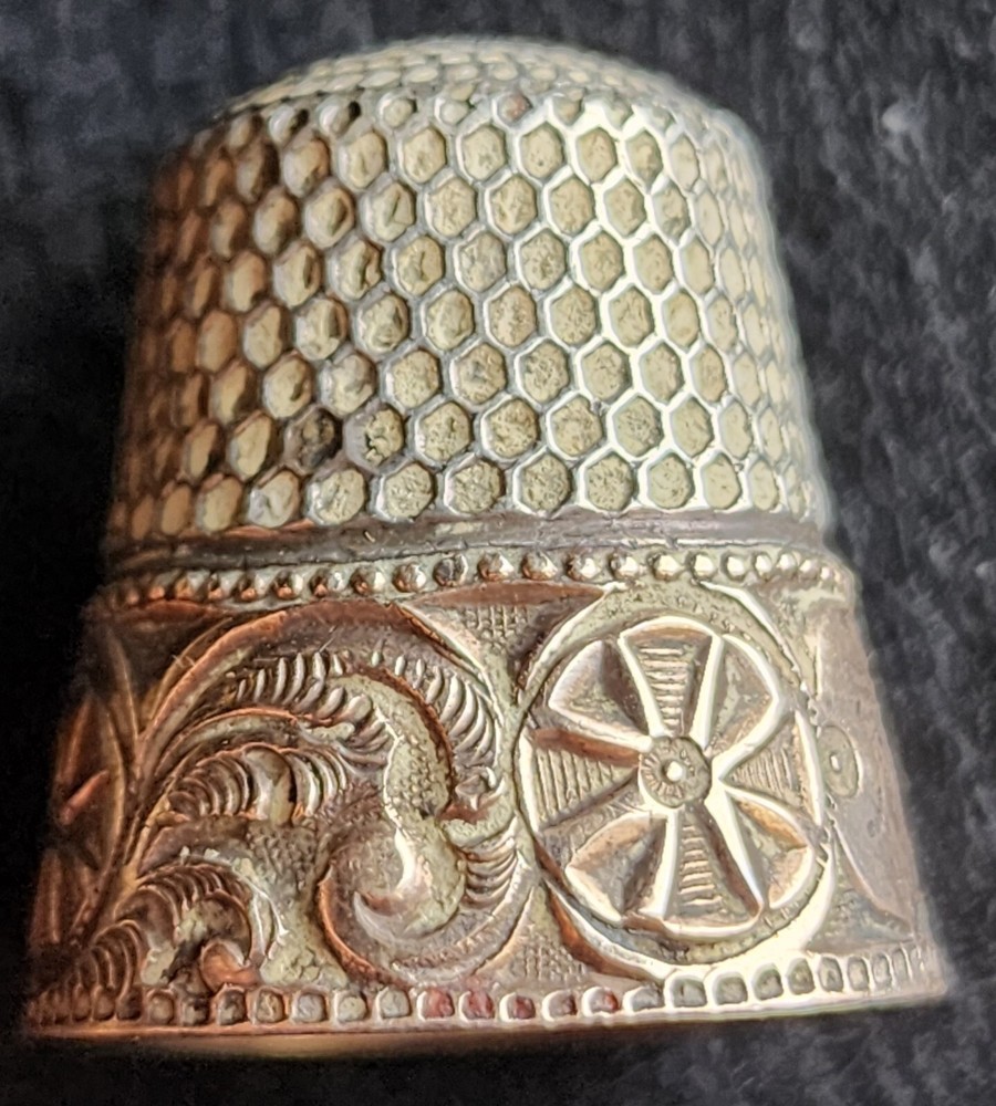 Sterling & 14K Gold Etched Scenes Thimble