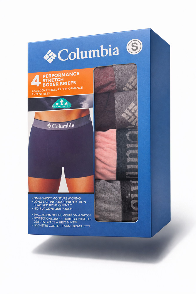 Columbia Men’s Multi Performance Stretch Boxer Briefs 4 Pack, Small