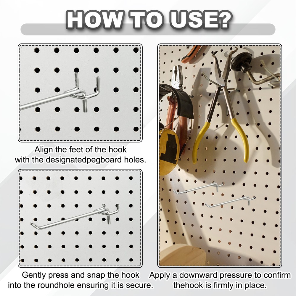 12 Pcs Pegboard Hooks, 3.9" Peg Board Hooks Kit, Silver Tone (1.2mm)