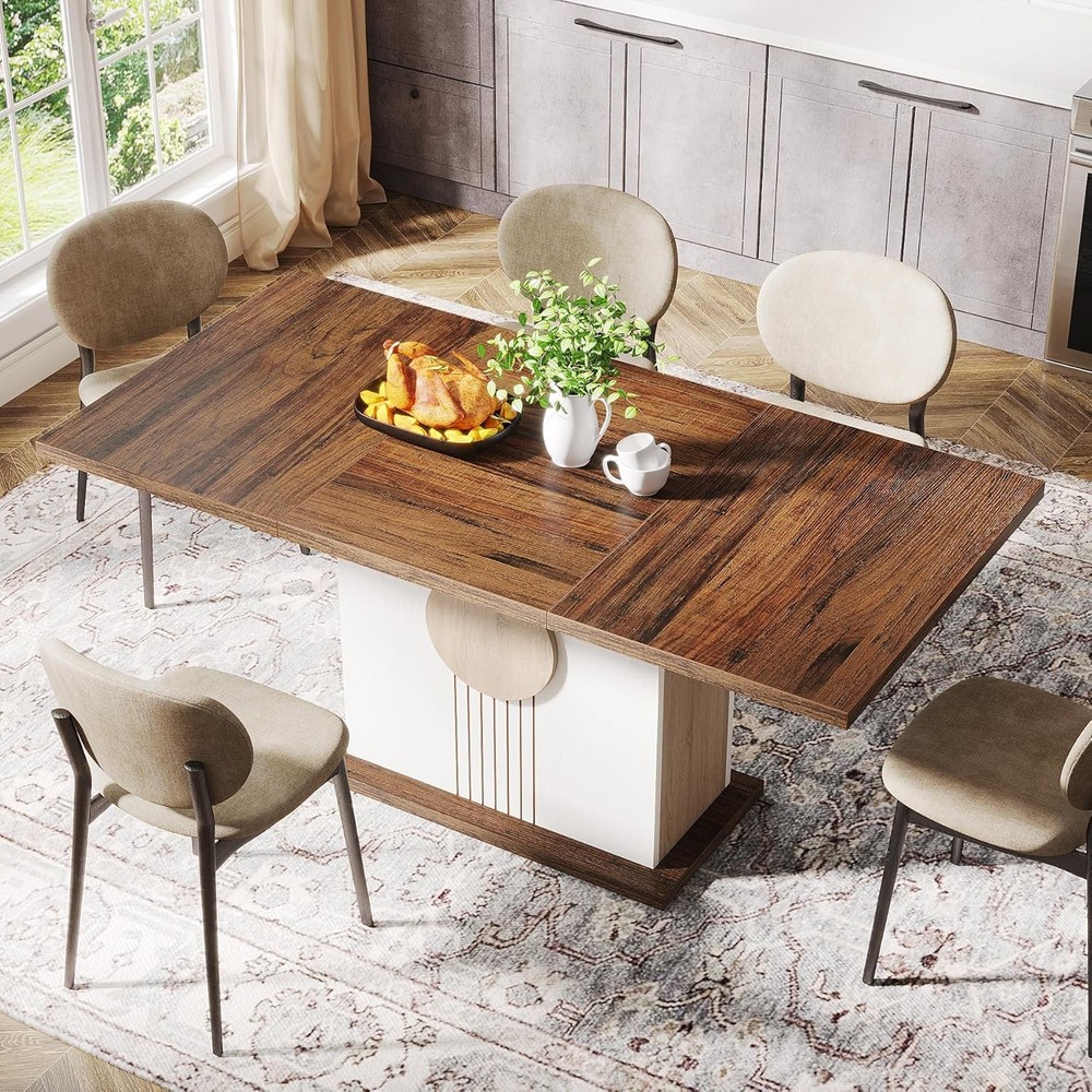 55" Rectangular Dining Table 4 to 6 People Farmhouse Wood Dinner Table Kitchen