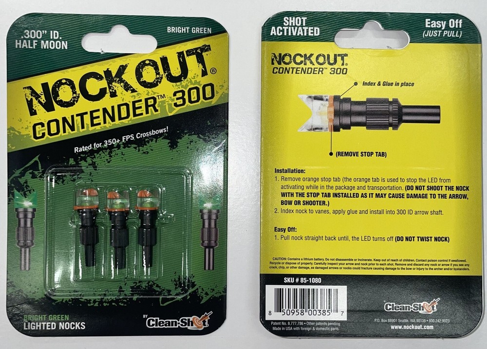 NockOut Lighted Nocks Crossbow .300'' ID Halfmoon Green 3 Pack