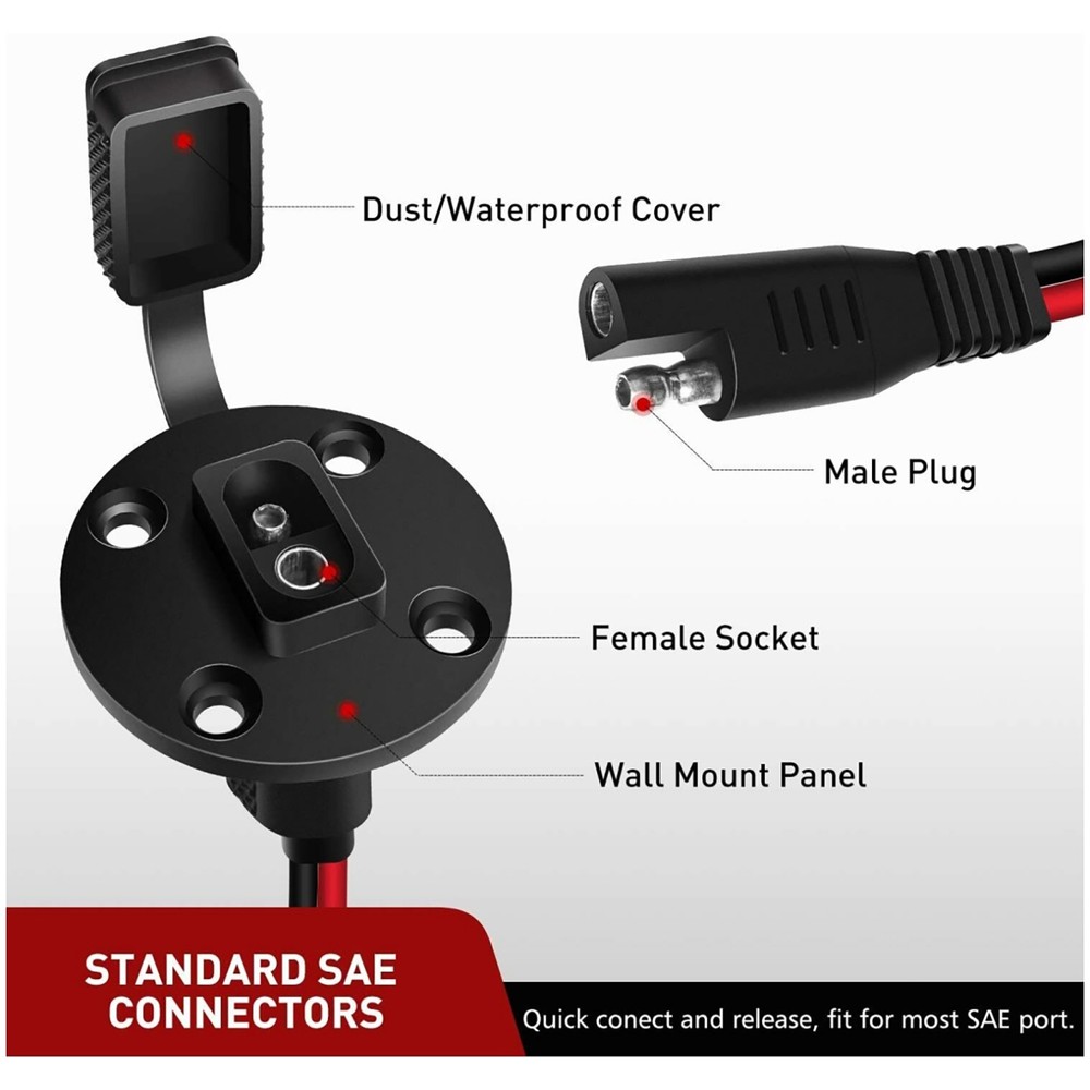 2 Pack - SAE Power Socket Sidewall Port, Weatherproof SAE Quick Connect Solar