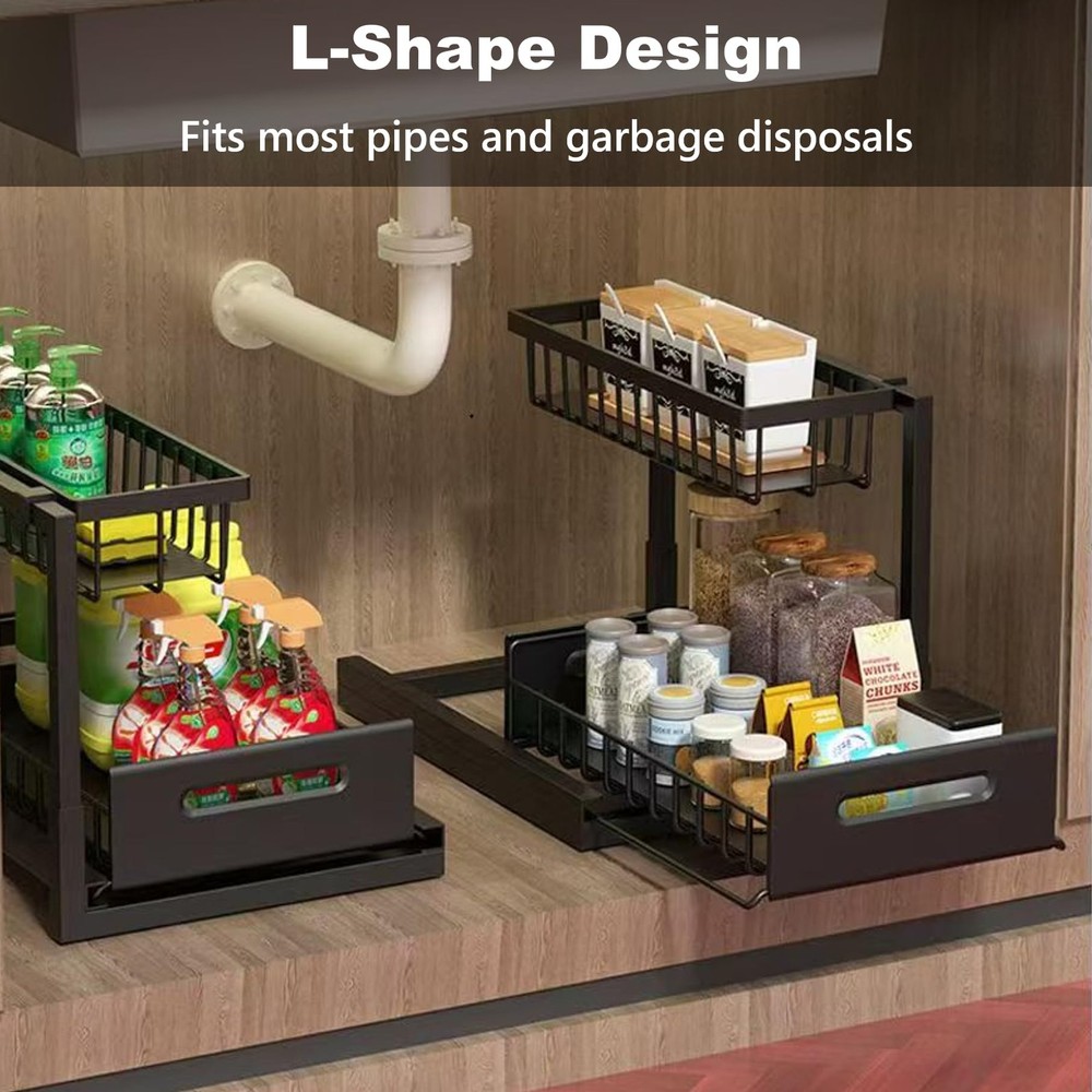 2 Tier Under Sink Organizer, Storage for Kitchen Bathroom,Pull Out Cabinet Or...