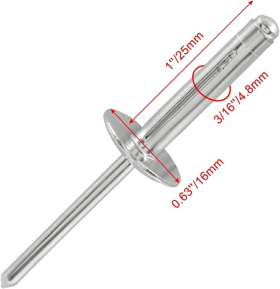 50Pcs Aluminum Tri-Fold Exploding Pop Rivets 3/16 Large Flange,3/16''X 1'' Large