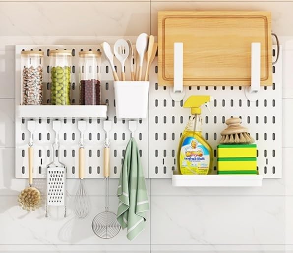 Pegboard Organizer Wall Kit 2 Pieces White Board 11 Accessories Storage Mount