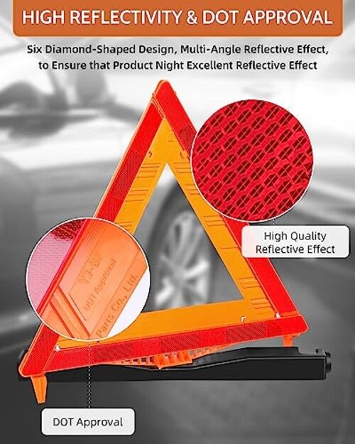 Safety Triangles DOT Approved, 3 Pack Foldable Warning Reflective 17inch