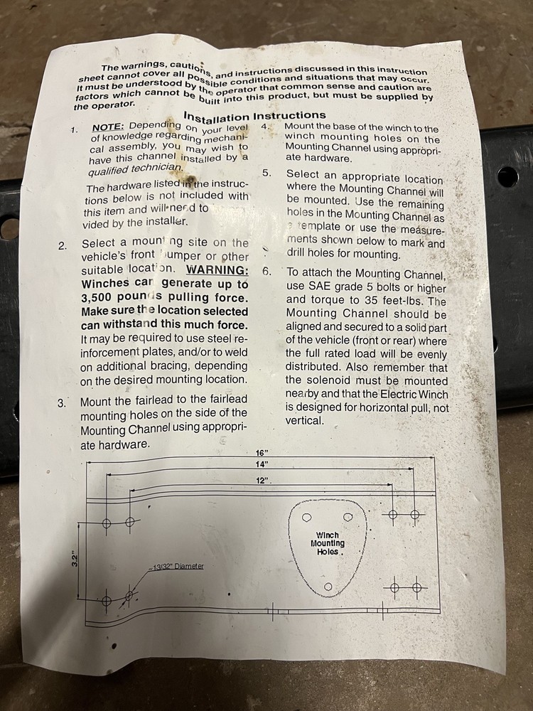3500lbs Winch Mounting Channel Universal